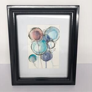 Original Artwork Framed Loose Watercolor Floral Bubble Art Painting by H. Barrow